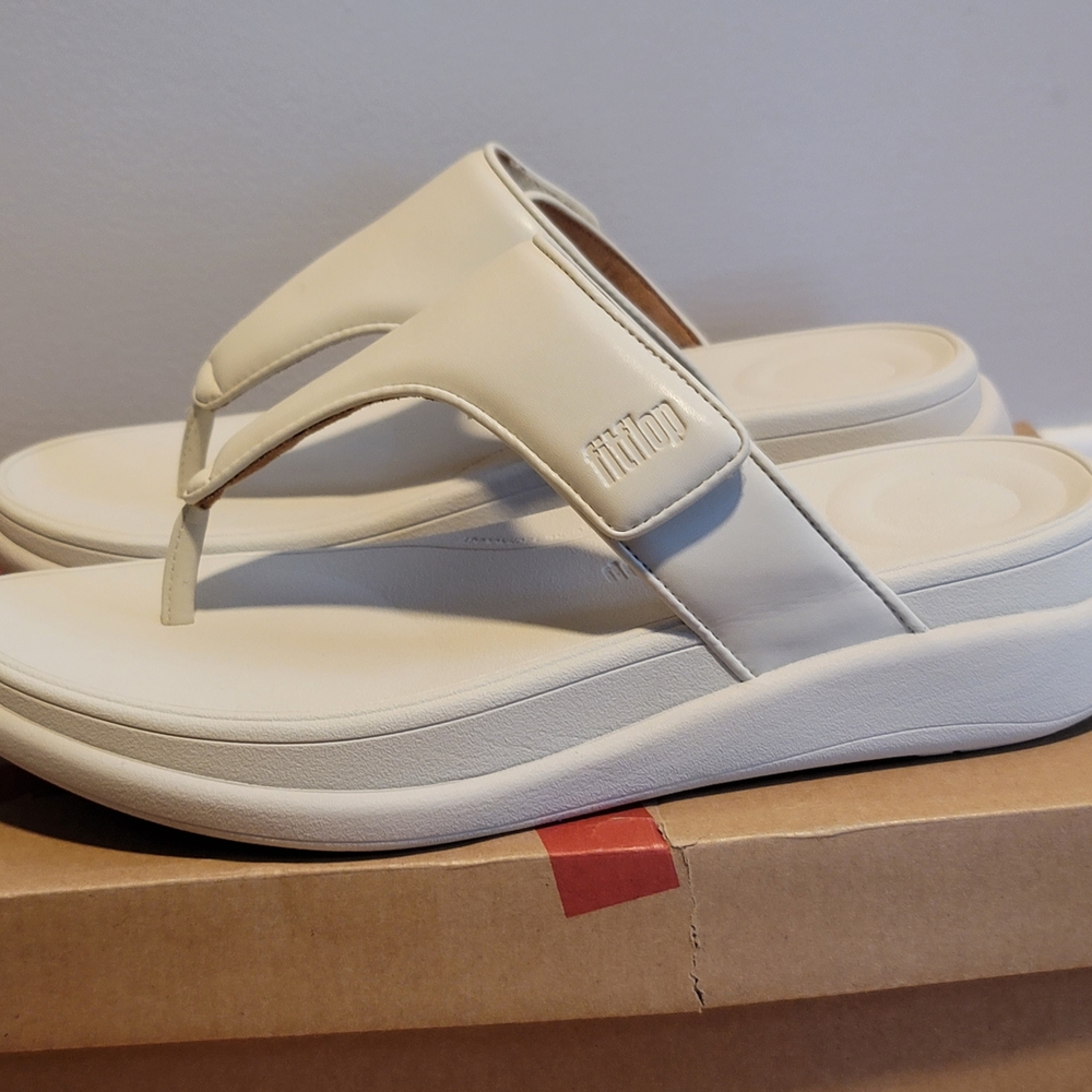 NIB FITFLOP F-Mode Go Adjustable Flatform Toe-Post Sandals Paris Beige Size 7 - Picture 7 of 9